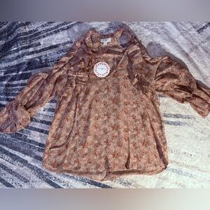 Umgee Floral Ruffle Blouse - Brown and Pink